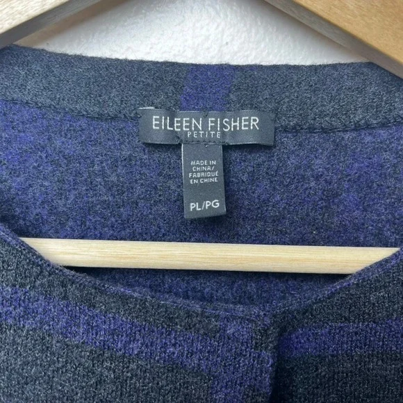 Eileen Fisher‎ Merino Wool Cardigan Open Front Neck Closure Gray Purple size LP - Picture 2 of 9
